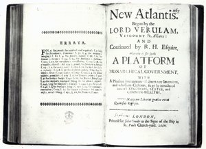 Titelseiten zu Francis Bacons Neu-Atlantis, Ausgabe veröffentlicht 1660 von English School