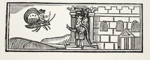 Tom versteckte sich und versuchte auf dem Rücken eines Schmetterlings zu entkommen, Illustration aus Chap-books des achtzehnten Jahrhunderts von John Ashton, veröffentlicht 1882