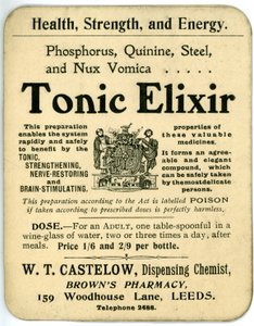 Etikett für Tonic Elixir, früh von English School