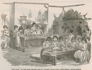 Spielzeugarbeit in der Mädchenschule, (Camel) Grays Yard, James Street, Oxford Street von English School