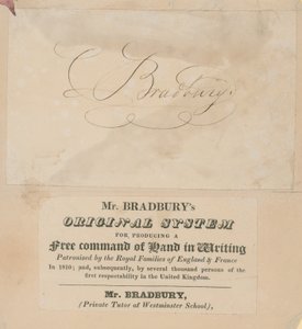 Werbekarte für Mr. Bradburys Originalsystem zur Erzeugung einer freien Handführung beim Schreiben von English School