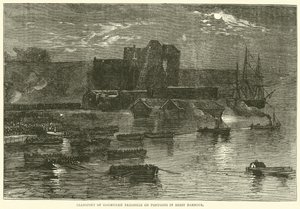 Transport von kommunistischen Gefangenen auf Pontons im Hafen von Brest, 1871 von English School