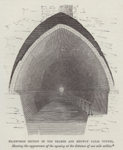 Querschnitt des Thames- und Medway-Kanaltunnels (Gravur) von English School