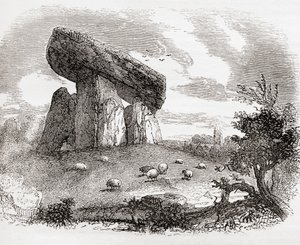 Trethevy Quoit, ein megalithisches Grab in Cornwall, England, aus Old England: A Pictorial Museum, veröffentlicht 1847 von English School