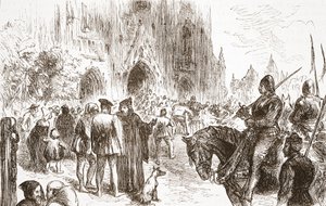 Prozess gegen Jerome: Warten auf das Urteil, Illustration aus Die Geschichte des Protestantismus von James Aitken Wylie, veröffentlicht 1878 von English School