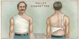 Dreieckiger Verband für die Brust, Nr. 37 aus der Erste-Hilfe-Serie von Willss Zigarettenkarten, 1913 von English School