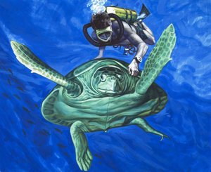 Schildkröte mit Taucher