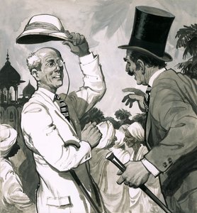 Zwei Männer im gleichen Schulkrawatte treffen sich in einer abgelegenen Ecke des Reiches von English School