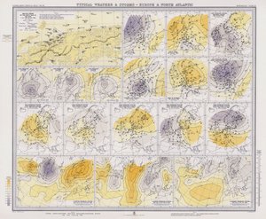Typisches Wetter und Stürme, Europa und Nordatlantik (Farblithografie) von English School