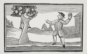 Hinauf in den Baum klettert er, Illustration aus Chap-books des achtzehnten Jahrhunderts von John Ashton, veröffentlicht 1882