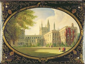 Viktorianischer Blotter dekoriert mit einer Szene des Garden Quad des New College, Oxford von English School