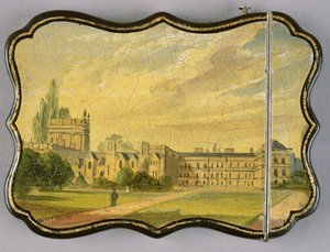 Viktorianisches Kartenetui, mit einer Szene der Trinity College Gardens, Oxford