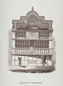 Ansicht des East India House, mit Figur im Vordergrund, ca. 1700