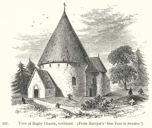 Ansicht der Hagby Kirche, Gotland (Gravur) von English School