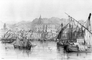 Ansicht von Malaga, aus Spanish Scenery von George Vivian, veröffentlicht 1838 von English School