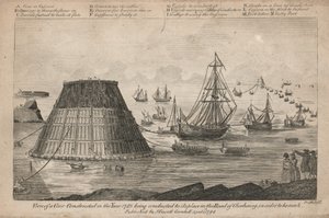 Ansicht eines im Jahr 1785 errichteten Kegels, der zu seinem Platz in der Straße von Cherbourg gebracht wird von English School