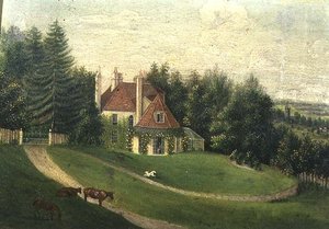 Ansicht eines Hauses und eines Gartens von English School