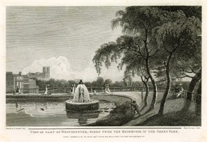 Ansicht eines Teils von Westminster, vom Reservoir im Green Park aus gesehen