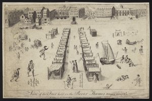 Ansicht des Jahrmarkts auf der Themse, 1683-1684