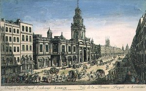 Ansicht der Royal Exchange, London, graviert von Pierre Moithey von English School