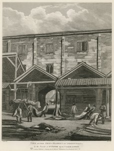 Ansicht des Hautmarktes in Leadenhall, in der Pfarrei St. Peter upon Cornhill, London von English School
