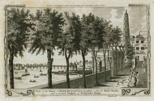 Ansicht der York Buildings, London mit den Wasserwerken und der fernen Aussicht auf die Westminster Bridge von English School