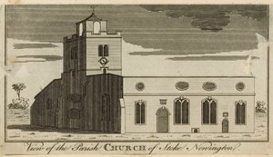 Ansicht der Pfarrkirche von Stoke Newington von English School