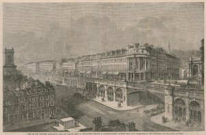 Ansicht der vorgeschlagenen Hochstraße oder des Viadukts von der St Sepulchres Kirche bis zu den Hatton Gardens von English School