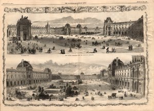 Ansichten des Cour Carrée du Louvre in Paris. Gravur in „The Illustrated London News“ vom 15. August 1857.