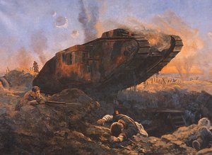 Britischer Panzer im Einsatz an der Westfront im Ersten Weltkrieg von English School