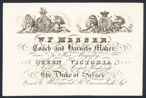 W F Messer, Kutschen- und Geschirrhersteller für Ihre Majestät Königin Victoria und den Herzog von Sussex, Visitenkarte von English School