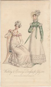 Spazier- und Abendkleider für Juli 1818, veröffentlicht von Dean & Munday von English School