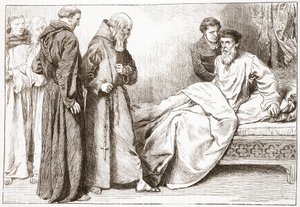 Wicliffe und die Mönche: Szene im Schlafzimmer, Illustration aus Die Geschichte des Protestantismus von James Aitken Wylie, veröffentlicht 1878 von English School