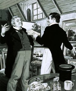 William Turner tauschte einige seiner Gemälde gegen eine Handvoll Noten ein von English School