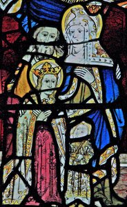 Fenster Ew zeigt St. Anna, Joachim, die Jungfrau Maria und das Christkind