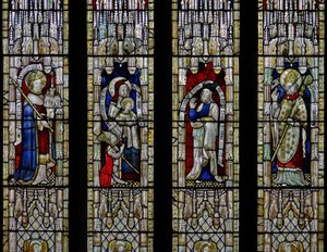 Fenster Ew, den Heiligen Ethelbert, die Heilige Anna und die Jungfrau, Joachim, St. Thomas von Hereford darstellend