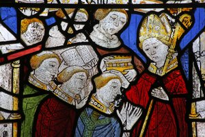 Fenster Ew mit Darstellung der Sieben Sakramente: Priesterweihe von English School