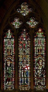 Fenster N2 mit St. Blasius, St. Georg und einem Papst (Leo?)