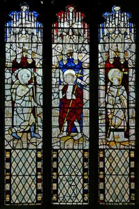 Fenster N5 zeigt den zweifelnden St. Thomas: Mit dem auferstandenen Christus und St. Thomas Becket? von English School