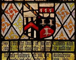 Fenster S4 mit den Wappen von Walter Curson und Isobel Saunders von English School