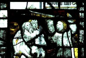 Fenster mit Darstellung von Adam und Eva, die aus dem Garten Eden vertrieben werden, Mitte des 15. Jahrhunderts