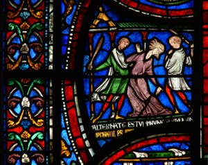 Fenster n2, Szene aus einem St. Thomas Becket Wunderfenster: Geschichte der verrückten Mathilde von Köln