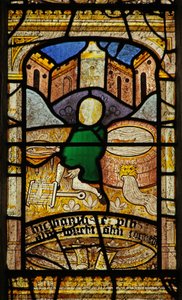 Fenster n5 mit St. Neots Diener, der ihm 2 Fische aus dem Brunnen bringt