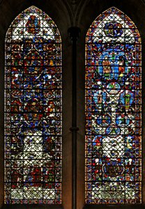Fenster nave-S mit Darstellung des Baums Jesse: und andere Szenen - neu zusammengesetztes Fenster