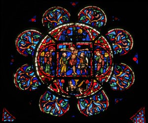Fenster w0 mit der Kreuzigung mit Maria und Johannes und Soldaten mit einem Speer und dem Essigschwamm von English School