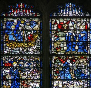 Fenster w15 mit einer Szene aus dem Leben des St. Cuthbert von English School