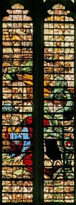 Fenster w16, Darstellung von Jona, der vom Wal befreit wird von English School