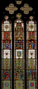 Fenster w31, Darstellung eines zusammengesetzten Fensters mit St. Edmund, St. William, St. Georg, Verkündigung, Anbetung der Heiligen Drei Könige