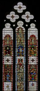 Fenster w32, Darstellung von St. Georg, St. Laurentius, St. Stephanus, St. Cuthbert, St. Peter, St. Anna, St. Joachim