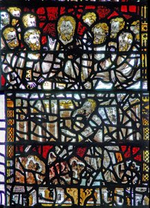 Fenster w3, Das letzte Abendmahl darstellend - ungewöhnlich, Judas ist im Vordergrund von English School